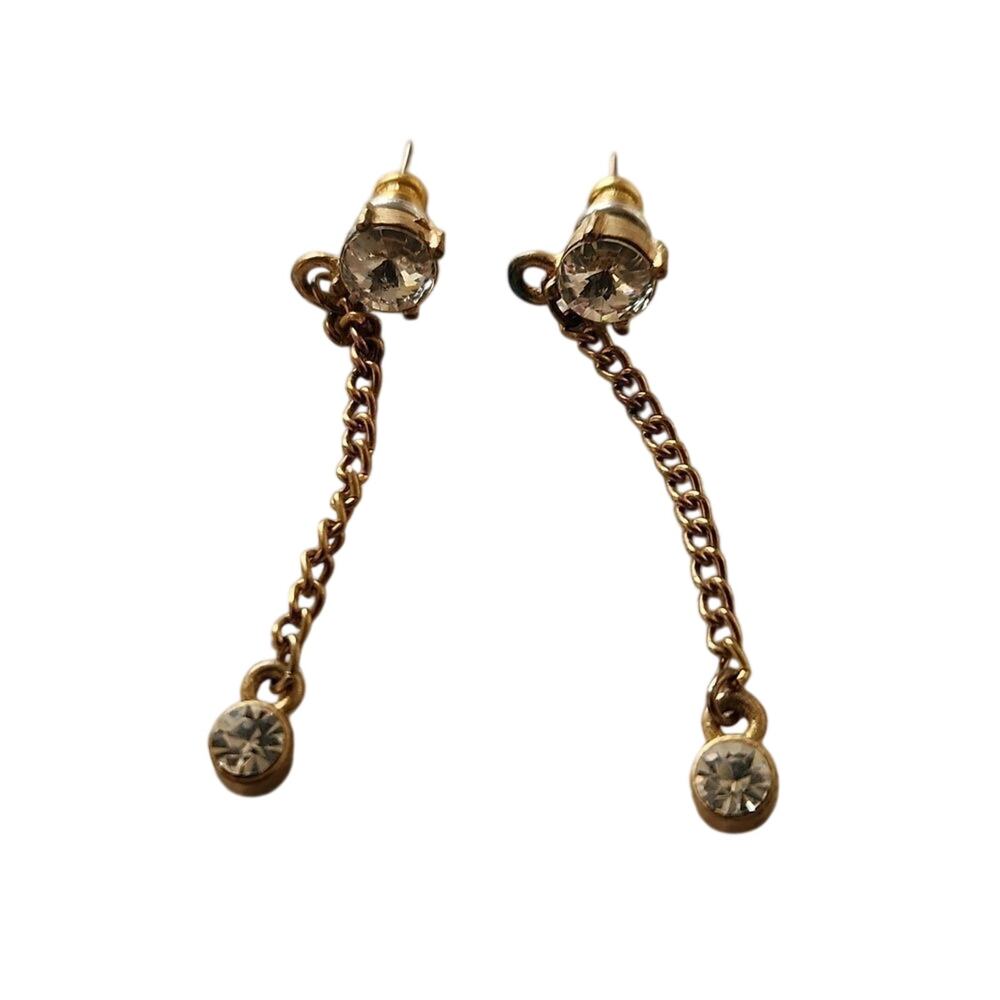 Vintage Goldtone rhinestone dangling pierced earrings